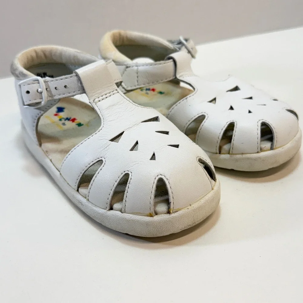 Stride Rite Munchkin Fisherman Sandals Kids 9.5W White Leather Cutout Buckle VTG